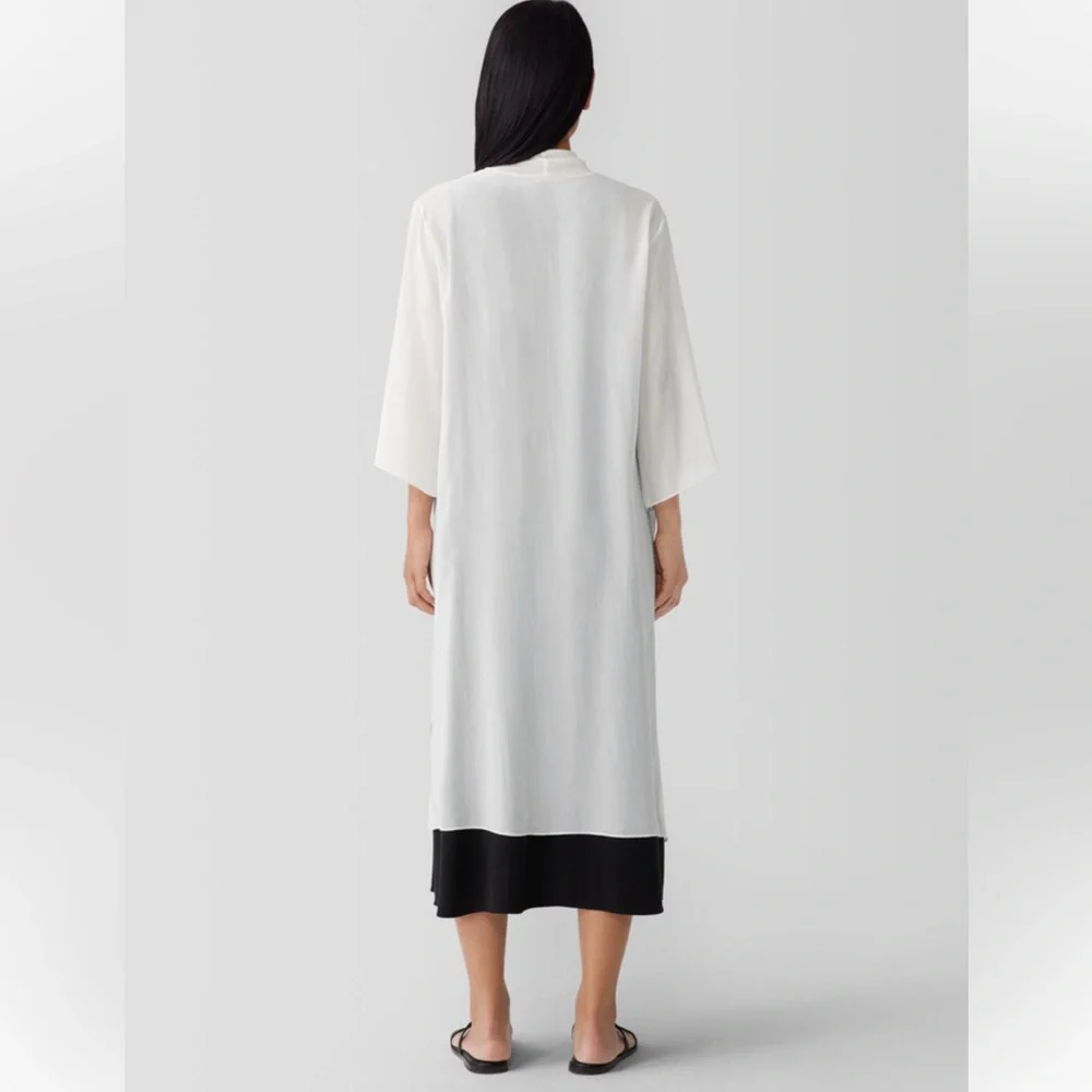 Eileen Fisher Sheer Silk Georgette High Collar Jacket in color Ivory - Picture 5 of 12
